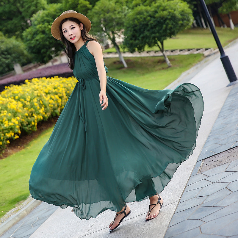 Summer Chiffon Sleeveless Beach Dresses for Holiday-Dresses-Dark Green-S -125-Free Shipping Leatheretro