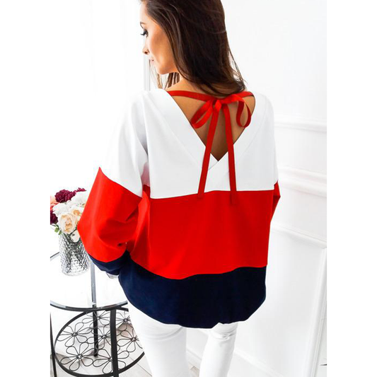 Casual Contrast Color Fall Long Sleeves Hoodies-Shirts & Tops-Red-S-Free Shipping Leatheretro