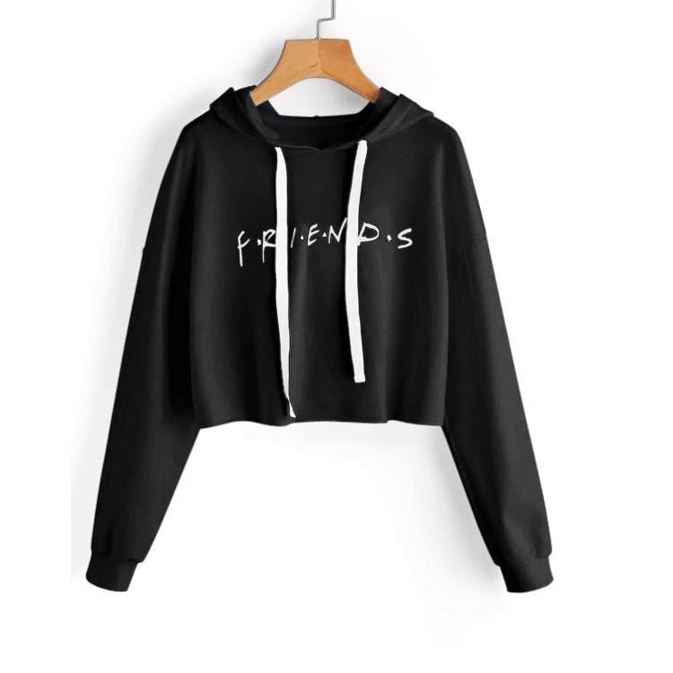 Casual Friends Letter Long Sleeves Hoodies-Shirts & Tops-White-S-Free Shipping Leatheretro