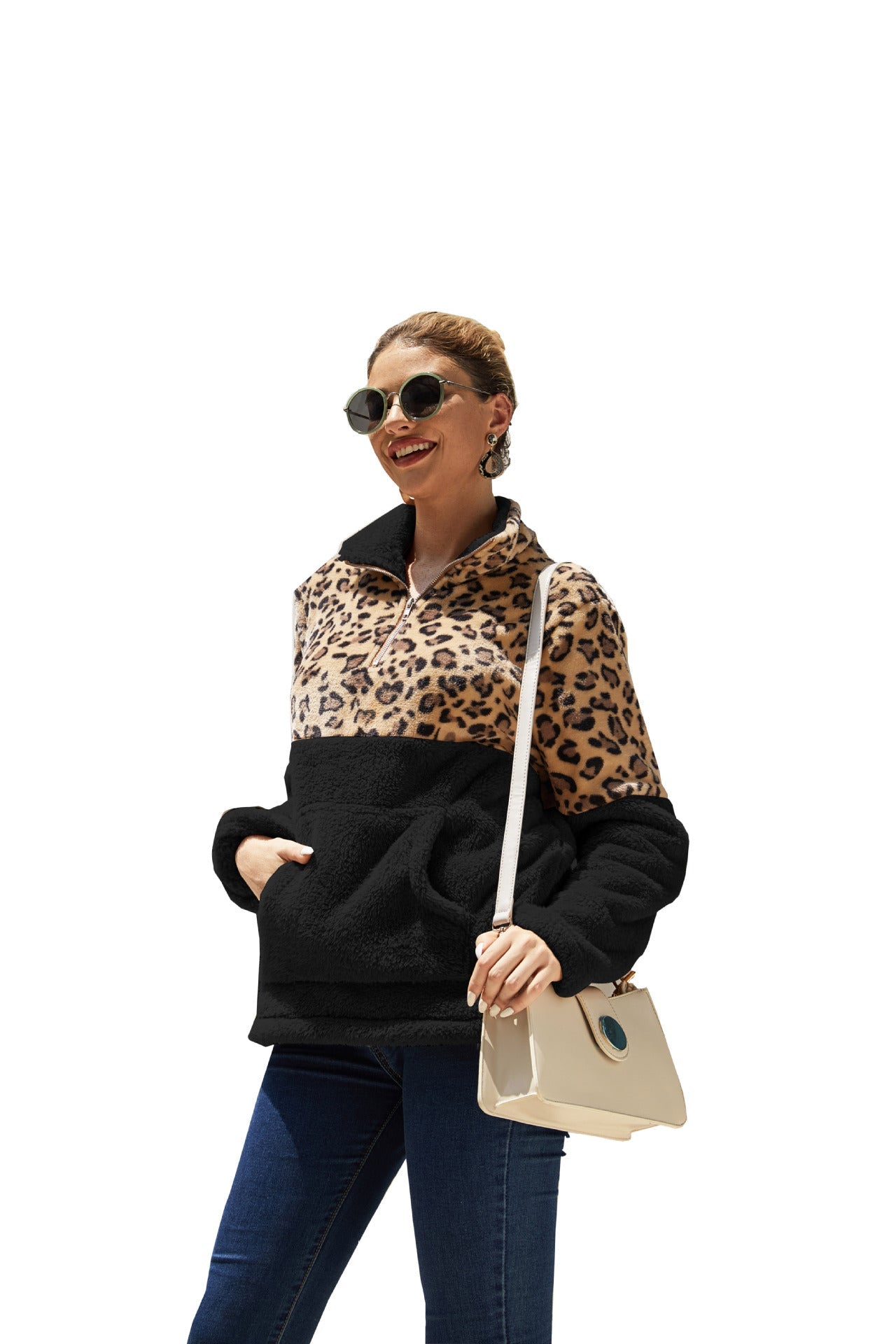 Casual Winter Leopard Long Sleeves Women Tops-Shirts & Tops-Black-S-Free Shipping Leatheretro