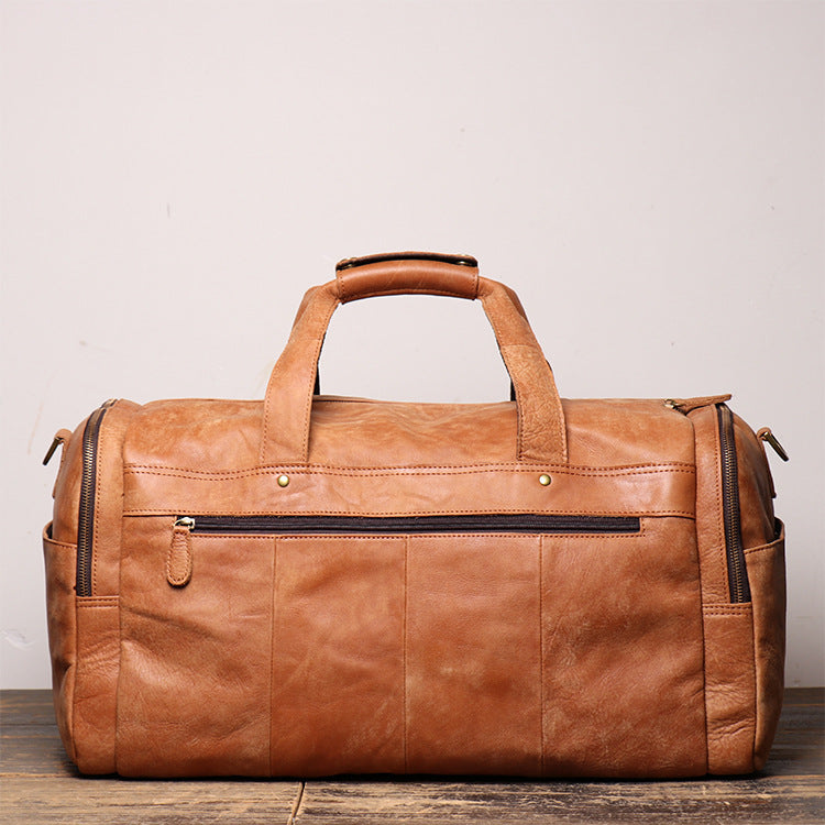Men's Leather Duffle Bags for Travelling L1219-1-Leather Duffle Bags-Apricot-Free Shipping Leatheretro