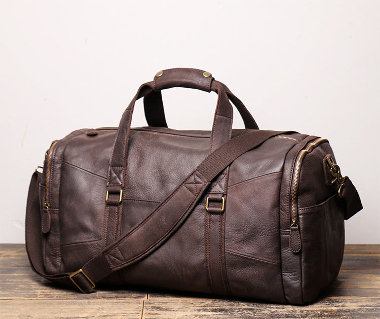 Men's Leather Duffle Bags for Travelling L1219-1-Leather Duffle Bags-Apricot-Free Shipping Leatheretro