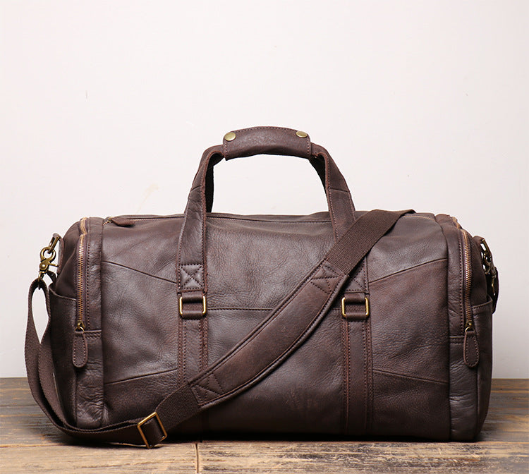 Men's Leather Duffle Bags for Travelling L1219-1-Leather Duffle Bags-Coffee-Free Shipping Leatheretro