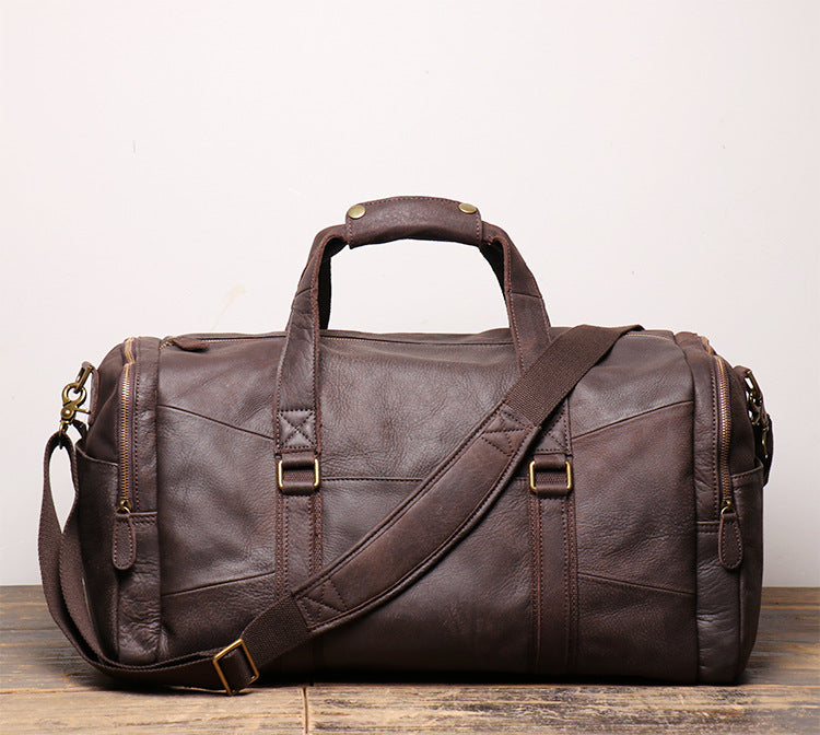 Men's Leather Duffle Bags for Travelling L1219-1-Leather Duffle Bags-Apricot-Free Shipping Leatheretro