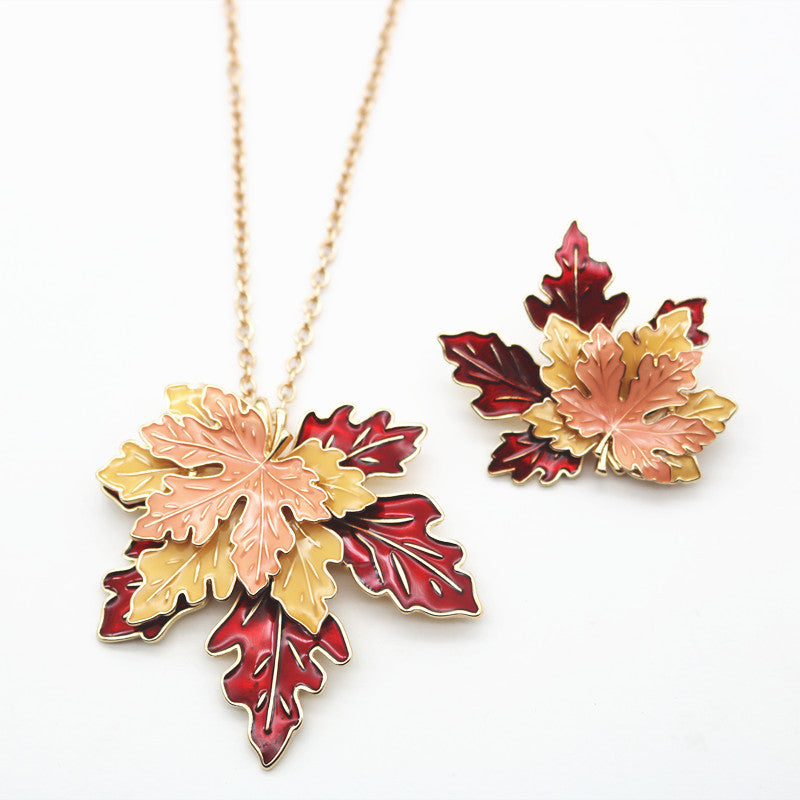 Vintage 3D Maple Leaves Necklaces and Brooch-Necklaces-Brooch-Free Shipping Leatheretro