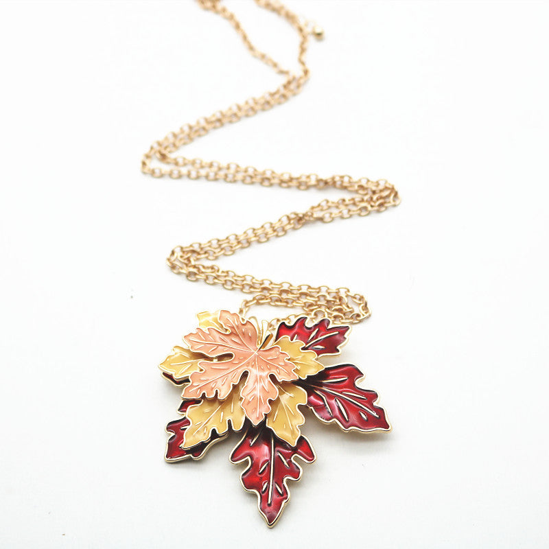 Vintage 3D Maple Leaves Necklaces and Brooch-Necklaces-Necklace-Free Shipping Leatheretro