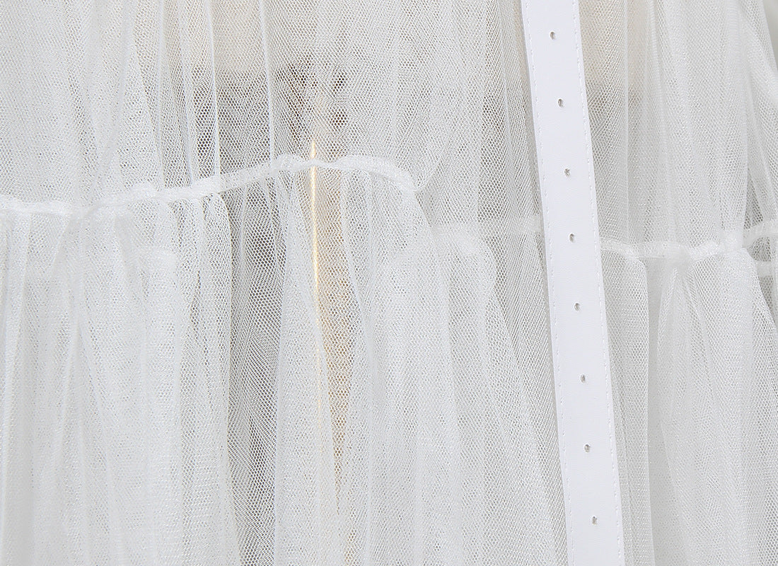 Designed Tulle Contrast High Waist Women Long Shirt Dresses-Dresses-White-S-Free Shipping Leatheretro