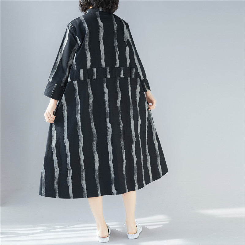 Black Linen Plus Sizes Shirt Midi Dresses-Dresses-Black-XL-Free Shipping Leatheretro