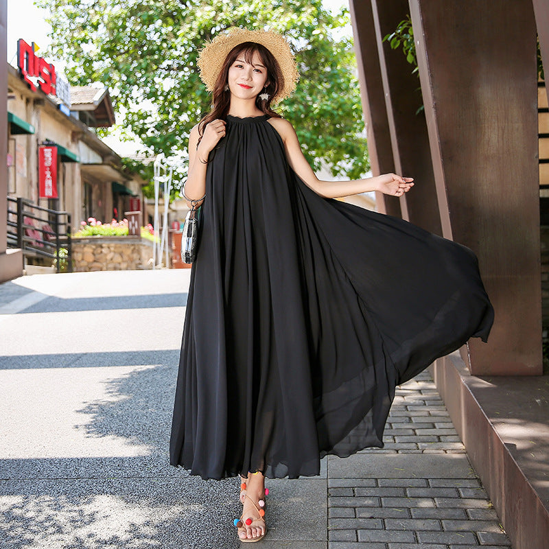 Summer Chiffon Sleeveless Beach Dresses for Holiday-Dresses-Black-S -125-Free Shipping Leatheretro