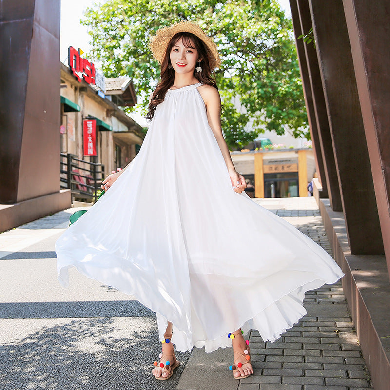 Summer Chiffon Sleeveless Beach Dresses for Holiday-Dresses-White-S -125-Free Shipping Leatheretro