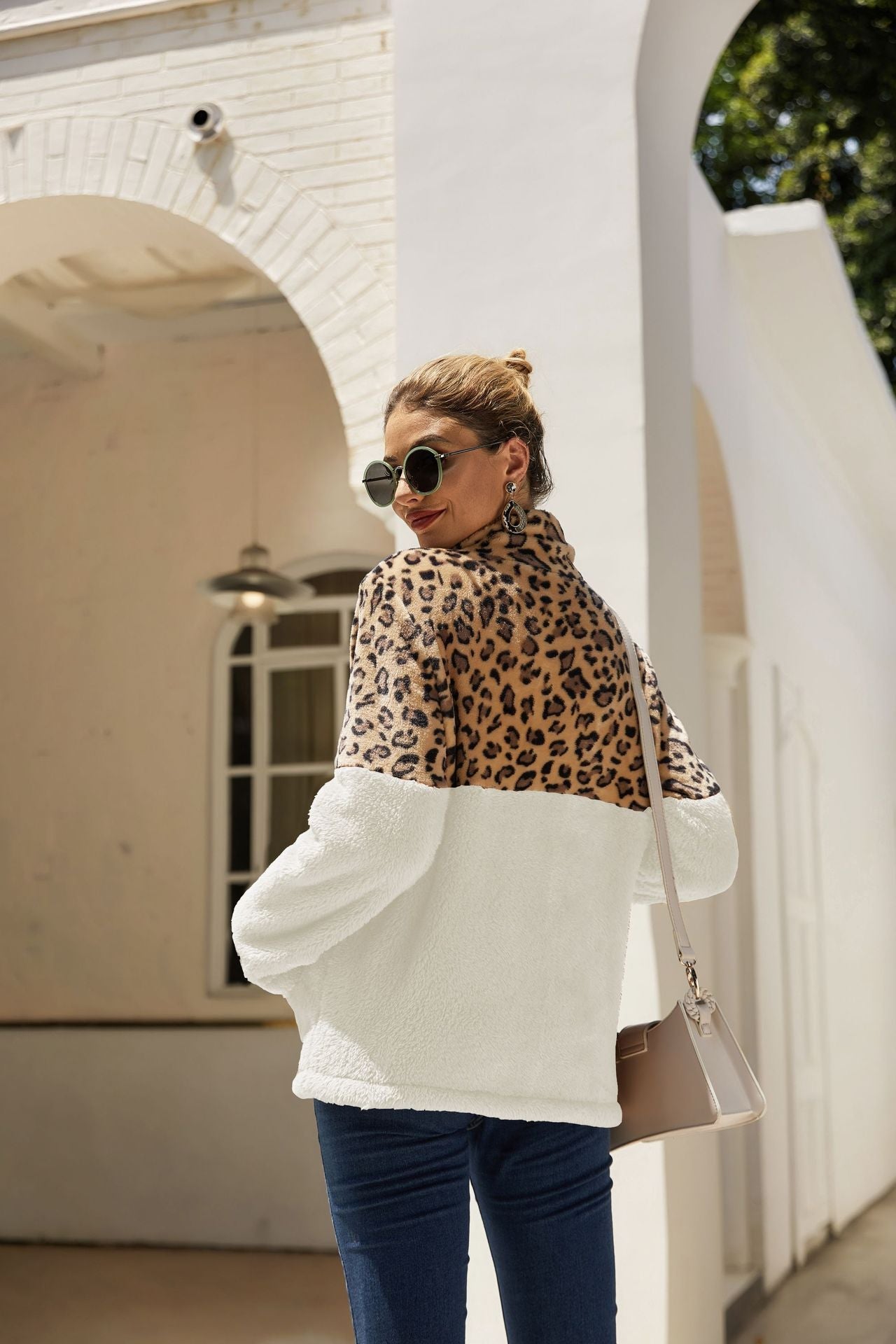 Casual Winter Leopard Long Sleeves Women Tops-Shirts & Tops-White-S-Free Shipping Leatheretro