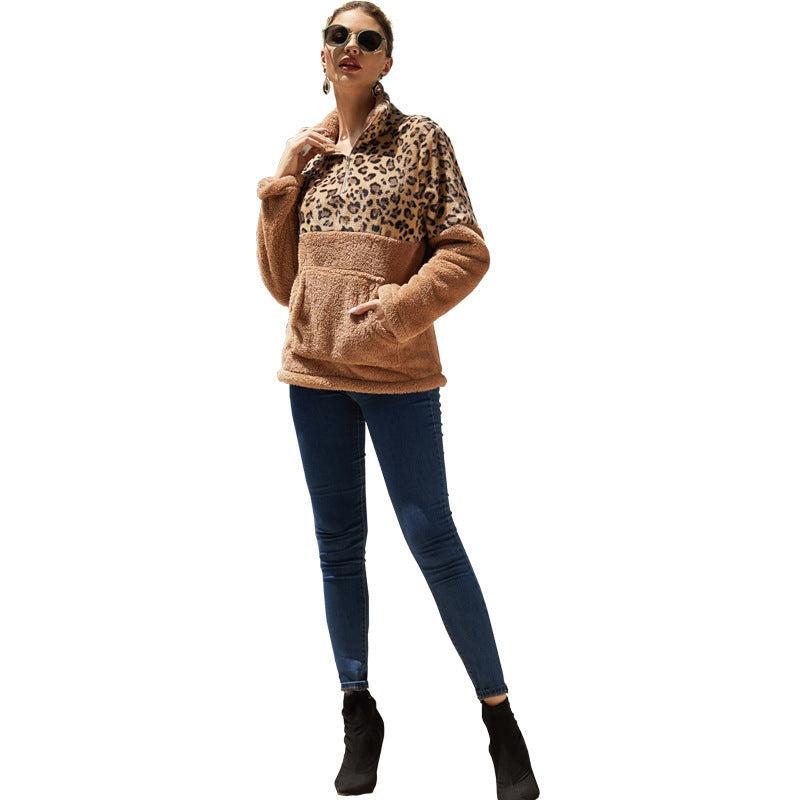 Casual Winter Leopard Long Sleeves Women Tops-Shirts & Tops-Khaki-S-Free Shipping Leatheretro
