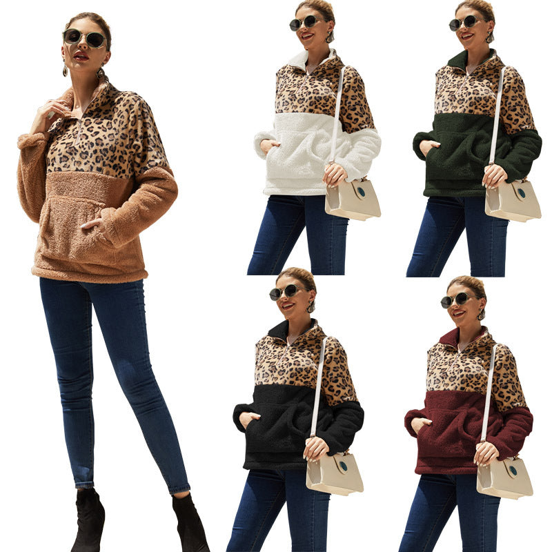 Casual Winter Leopard Long Sleeves Women Tops-Shirts & Tops-White-S-Free Shipping Leatheretro