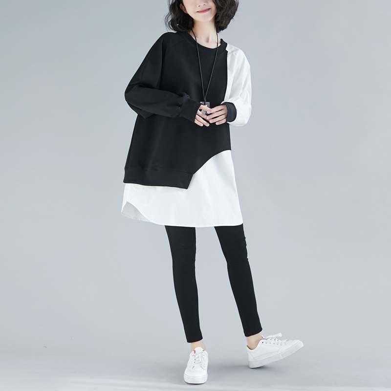 Women Irregular Black&White Cozy Dresses-Mini Dresses-The same as pciture-L-Free Shipping Leatheretro