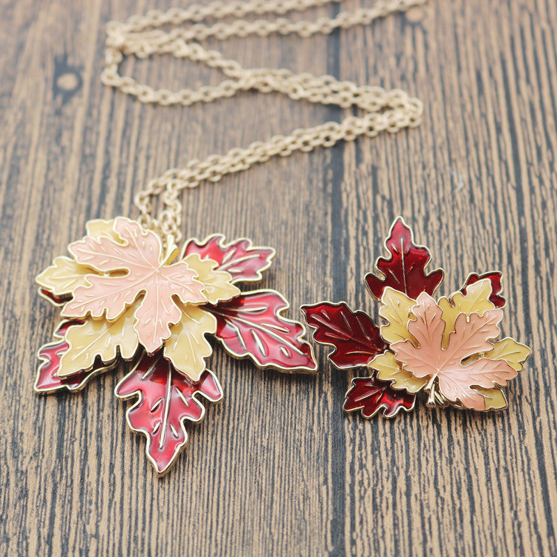 Vintage 3D Maple Leaves Necklaces and Brooch-Necklaces-Brooch-Free Shipping Leatheretro