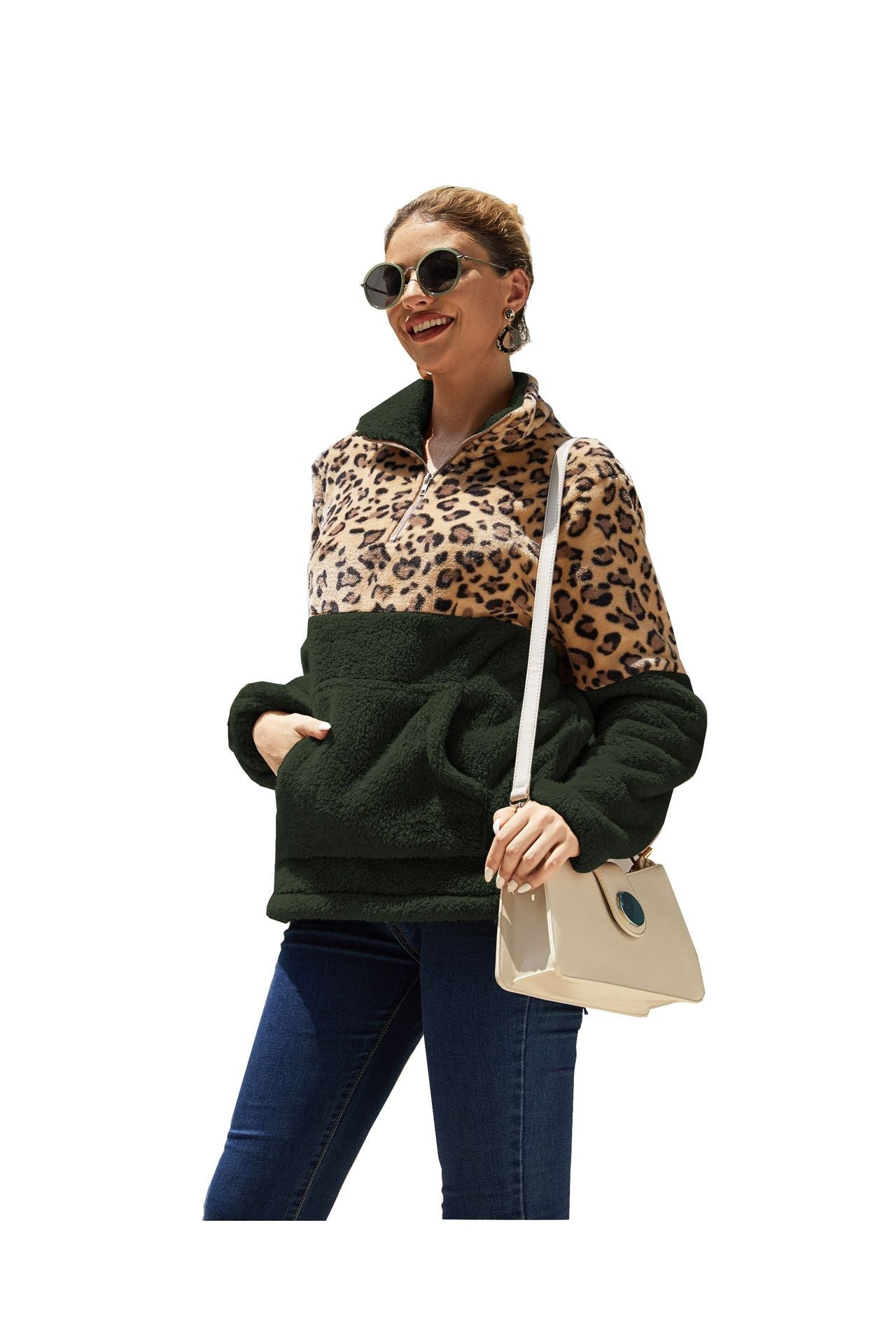 Casual Winter Leopard Long Sleeves Women Tops-Shirts & Tops-Army Green-S-Free Shipping Leatheretro