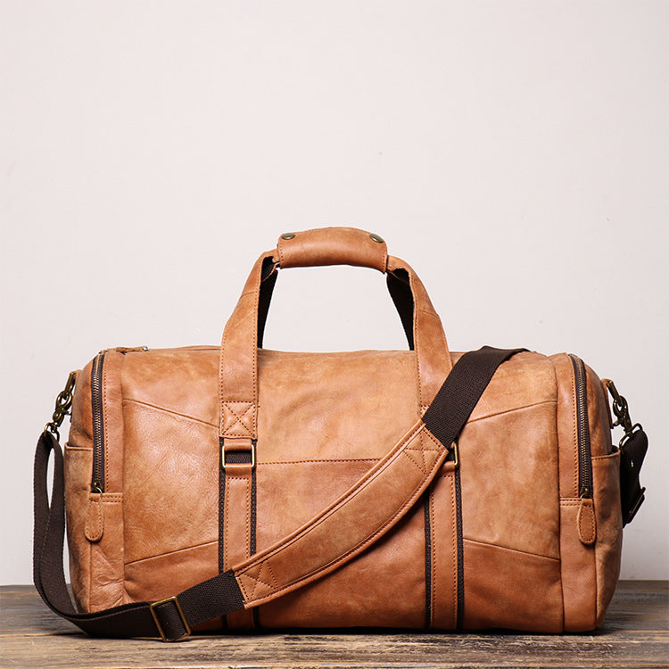 Men's Leather Duffle Bags for Travelling L1219-1-Leather Duffle Bags-Apricot-Free Shipping Leatheretro