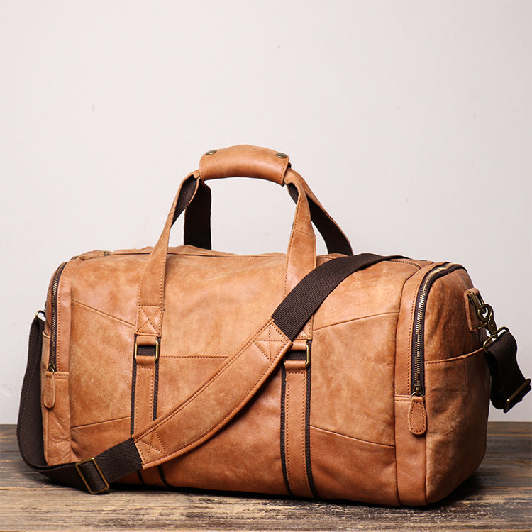 Men's Leather Duffle Bags for Travelling L1219-1-Leather Duffle Bags-Apricot-Free Shipping Leatheretro