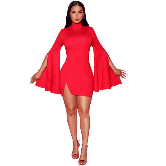 Sexy Long Sleeves Mini Dresses-Dresses-Red-S-Free Shipping Leatheretro
