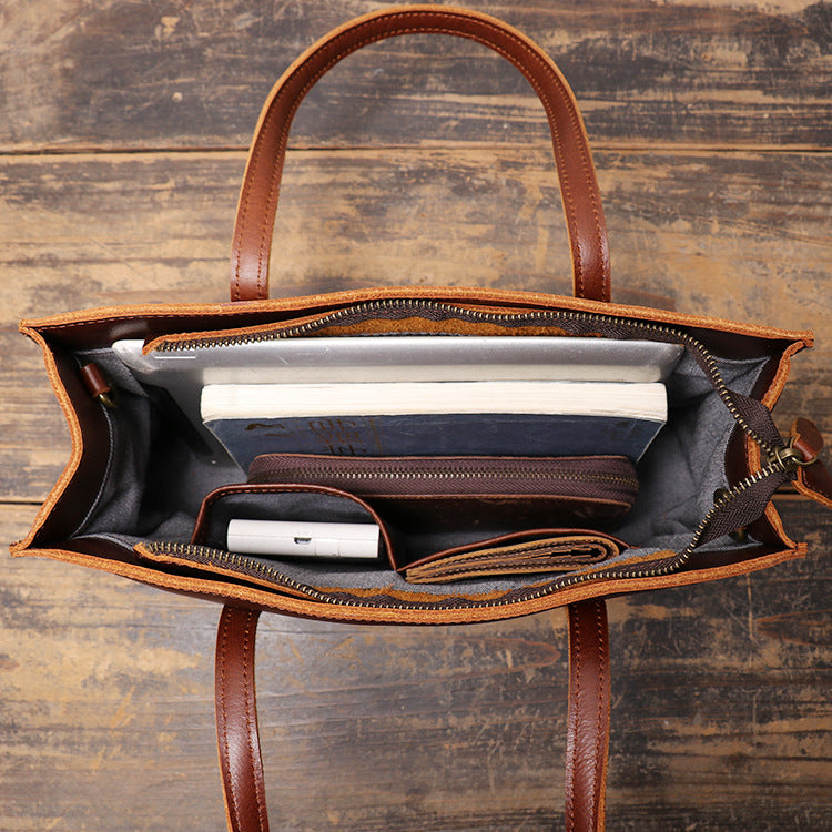 Vintage Women Leather Small Square Handbags L9017-Brown-Free Shipping Leatheretro