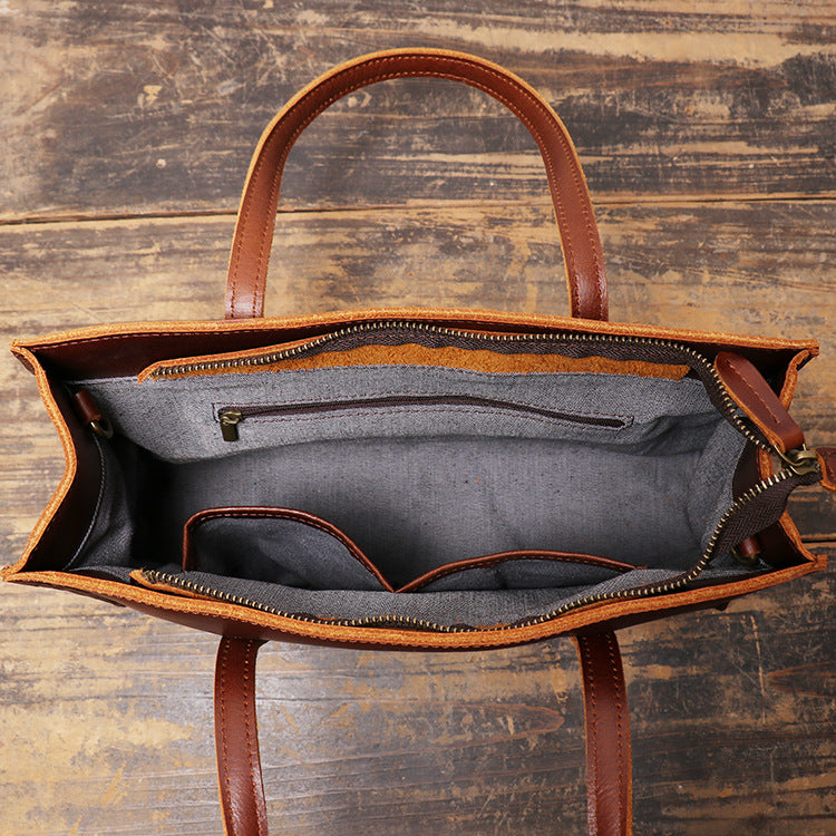 Vintage Women Leather Small Square Handbags L9017-Brown-Free Shipping Leatheretro