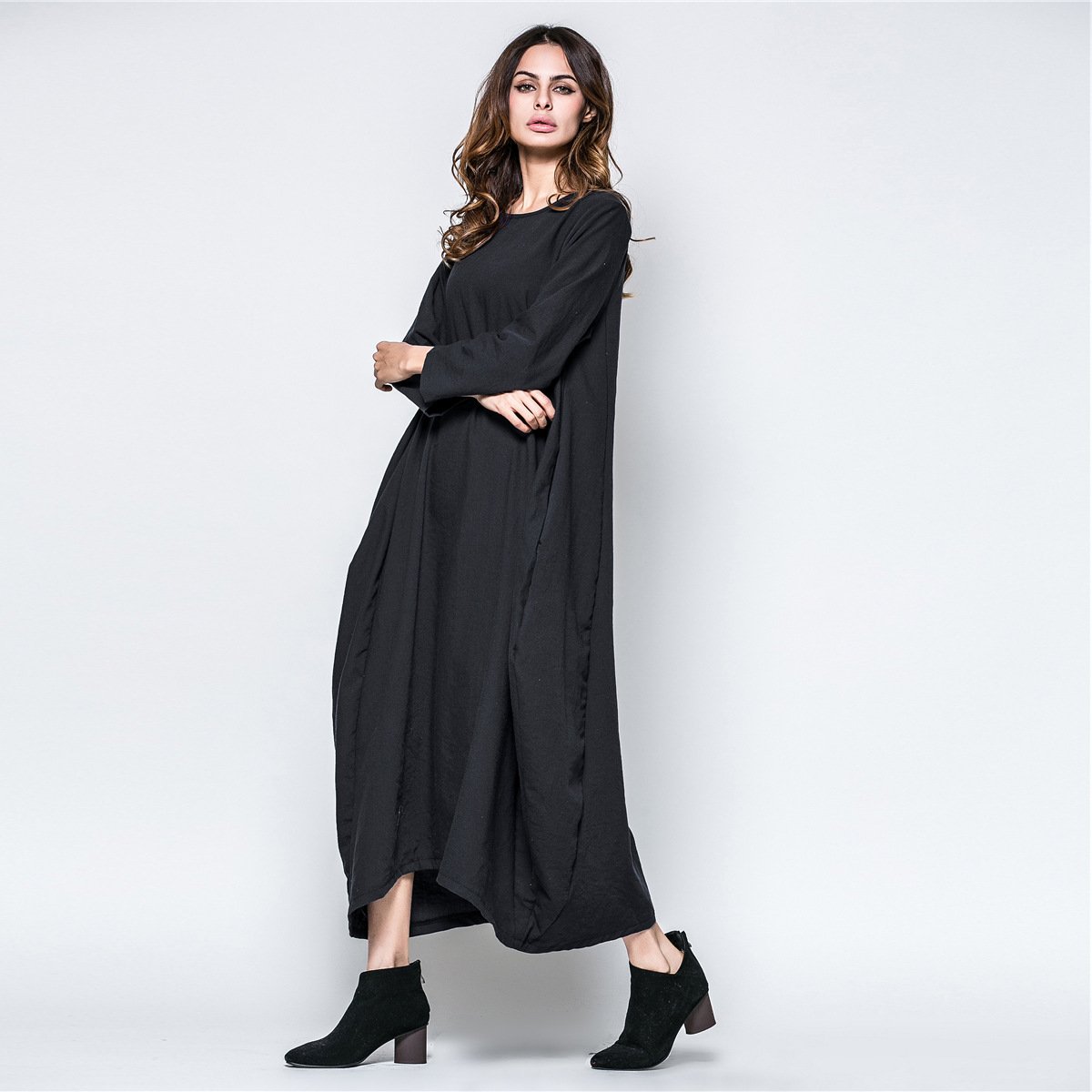 Plus Sizes Women Fall Long Cozy Dresses-Cozy Dresses-Black-M-Free Shipping Leatheretro