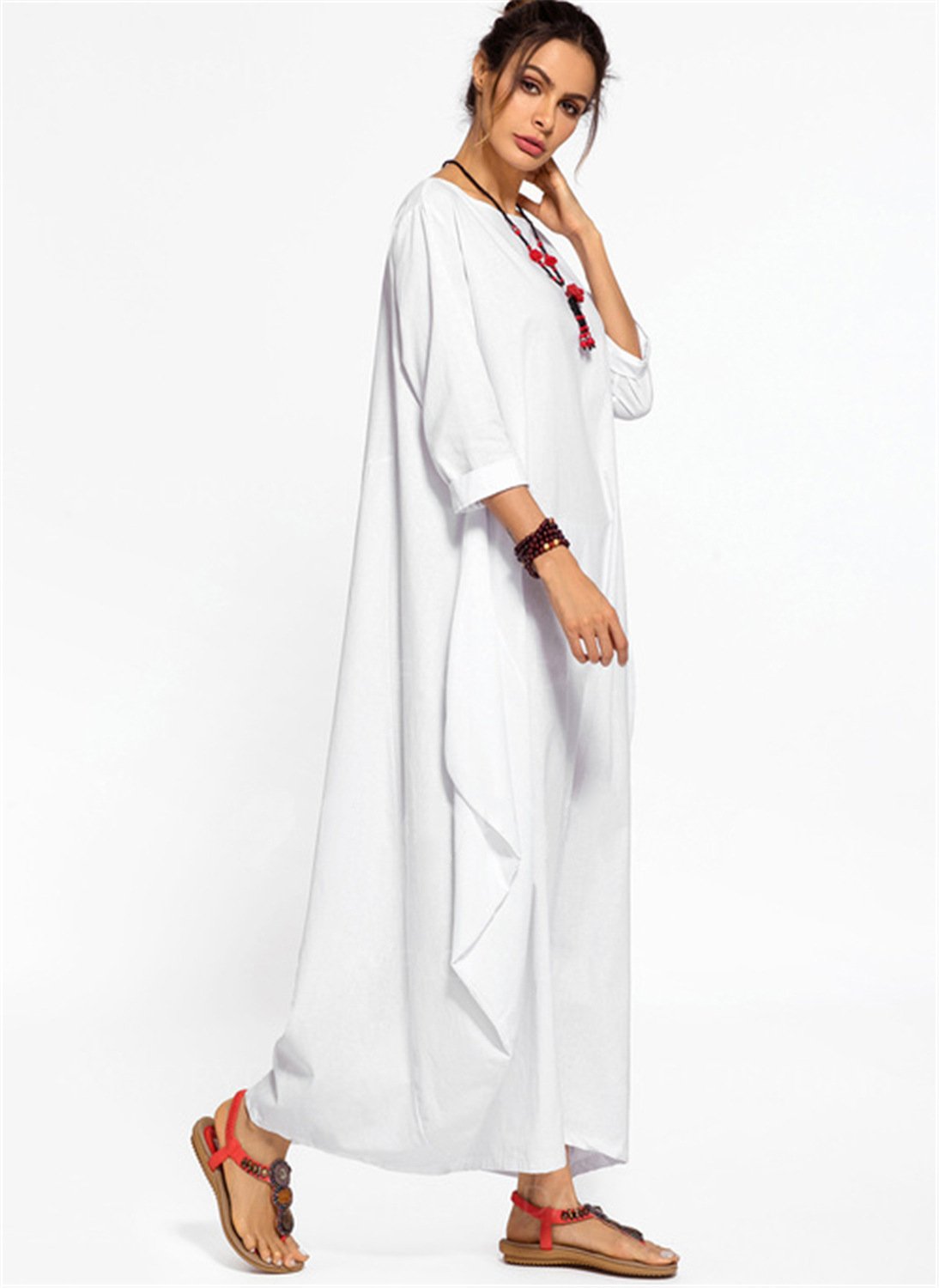 Plus Sizes Women Fall Long Cozy Dresses-Cozy Dresses-White-M-Free Shipping Leatheretro