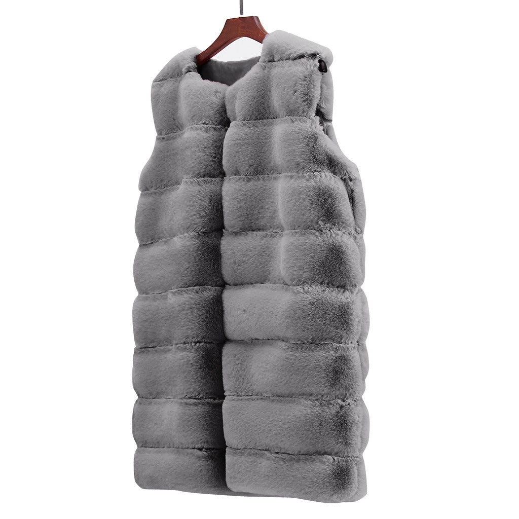 Artificial Fur Warm Winter Long Vest for Women-Shirts & Tops-Gray-S-Free Shipping Leatheretro