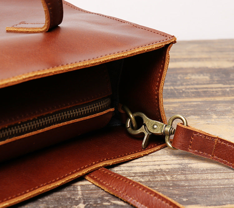 Vintage Women Leather Small Square Handbags L9017-Brown-Free Shipping Leatheretro