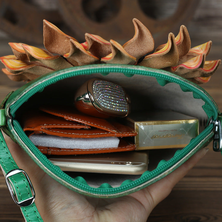 LOvely Sunflower Crossbody Leather Bags for Girls 901-Leather Handbags for Women-Green-Free Shipping Leatheretro