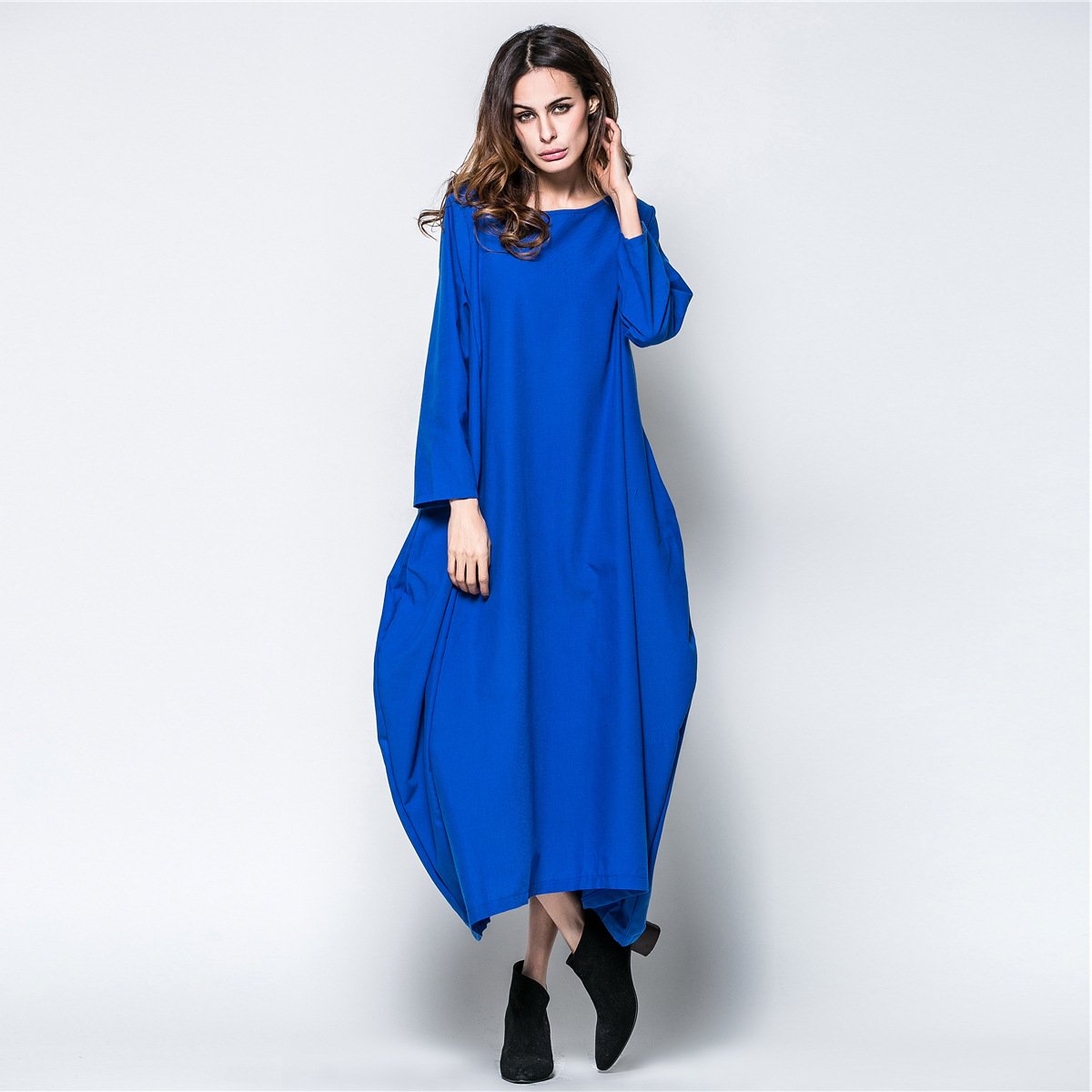 Plus Sizes Women Fall Long Cozy Dresses-Cozy Dresses-Blue-M-Free Shipping Leatheretro