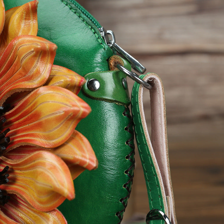 LOvely Sunflower Crossbody Leather Bags for Girls 901-Leather Handbags for Women-Green-Free Shipping Leatheretro