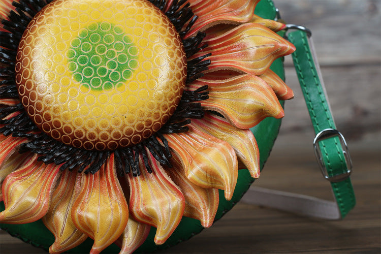 LOvely Sunflower Crossbody Leather Bags for Girls 901-Leather Handbags for Women-Green-Free Shipping Leatheretro
