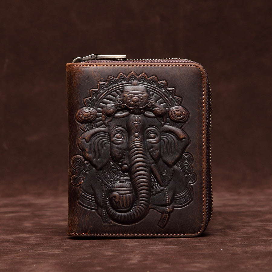 Vintage Zipper Leather Card Holder 8044-Leather Card holder-Coffee-Elephant-Free Shipping Leatheretro