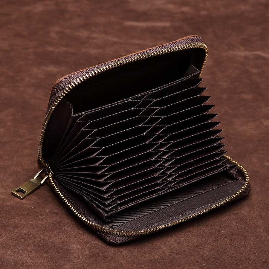 Vintage Zipper Leather Card Holder 8044-Leather Card holder-Coffee-Elephant-Free Shipping Leatheretro