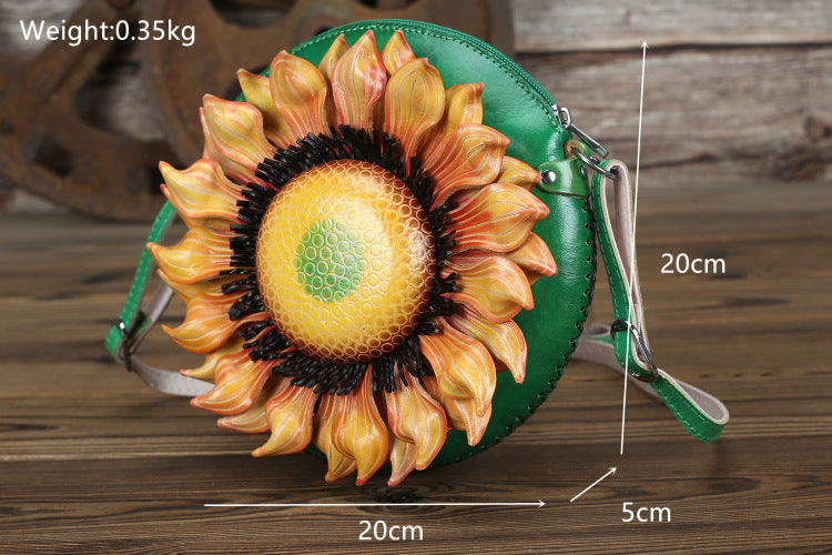 LOvely Sunflower Crossbody Leather Bags for Girls 901-Leather Handbags for Women-Green-Free Shipping Leatheretro