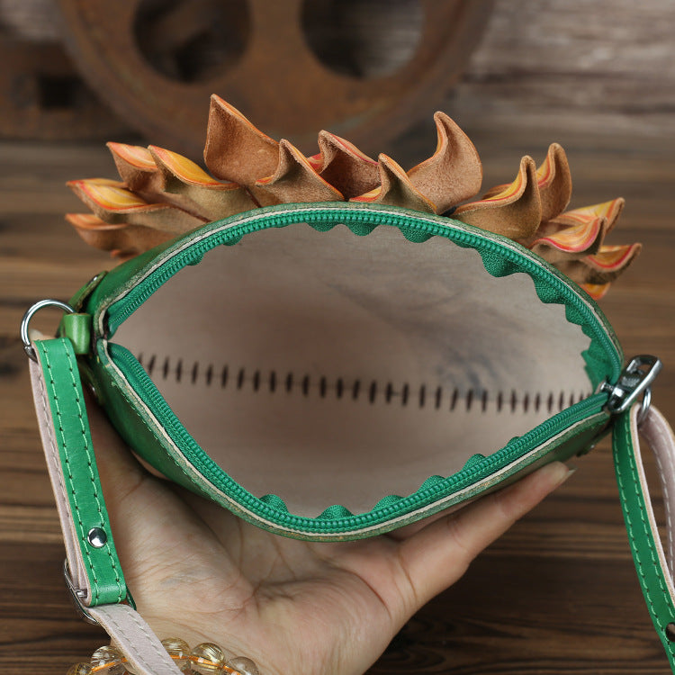 LOvely Sunflower Crossbody Leather Bags for Girls 901-Leather Handbags for Women-Green-Free Shipping Leatheretro