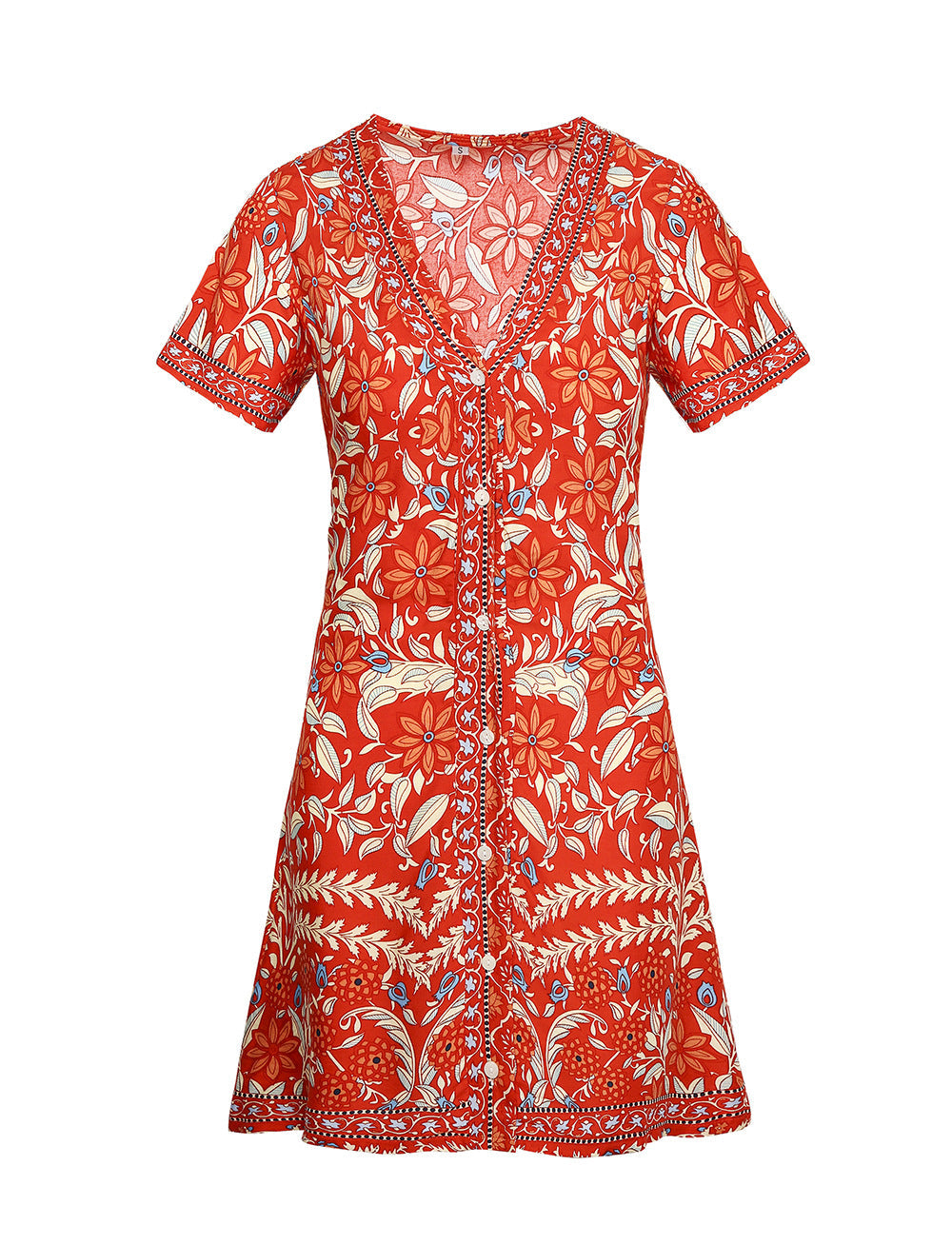 Summer Holiday Women Boho Floral Short Dresses-Dresses-Orange-S-Free Shipping Leatheretro