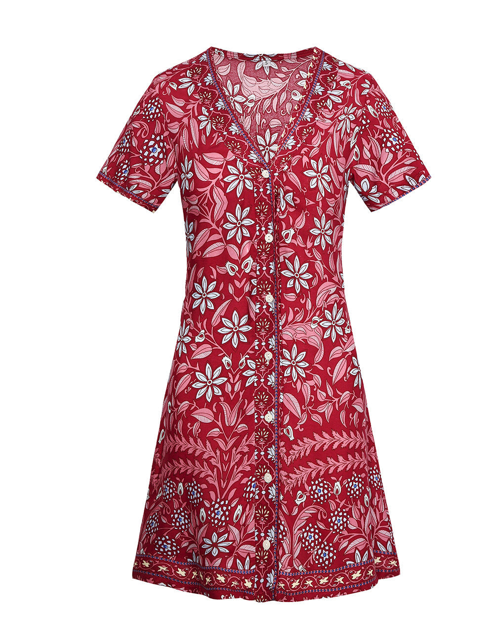 Summer Holiday Women Boho Floral Short Dresses-Dresses-Red-S-Free Shipping Leatheretro