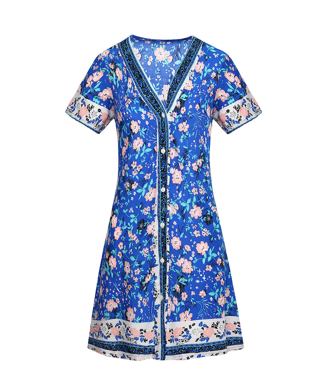 Summer Holiday Women Boho Floral Short Dresses-Dresses-Blue-S-Free Shipping Leatheretro
