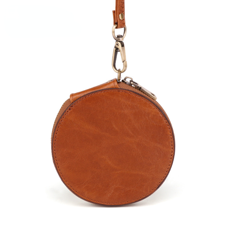 Cute Round Leather Changes Wallets K058-Leather Purses-Brown-Free Shipping Leatheretro