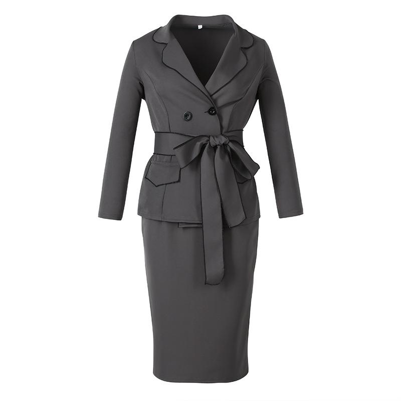 Gray Women Fashion Office Lady Fall Dress Suits-Office Dresses-Gray-S-Free Shipping Leatheretro