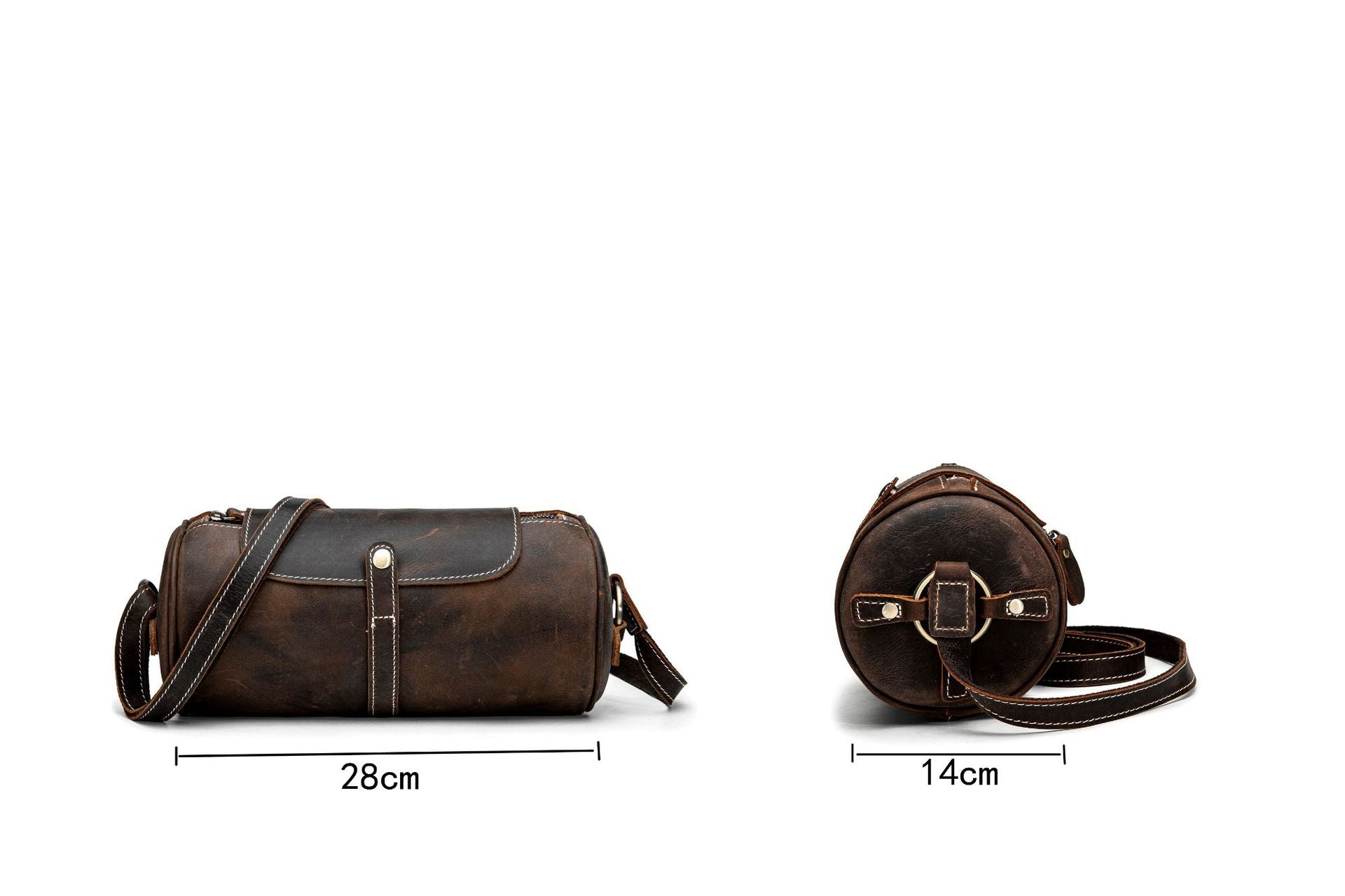 Fashion Samll Leather Barrel Bag XY001-Leather Bags-Dark Brown-Free Shipping Leatheretro