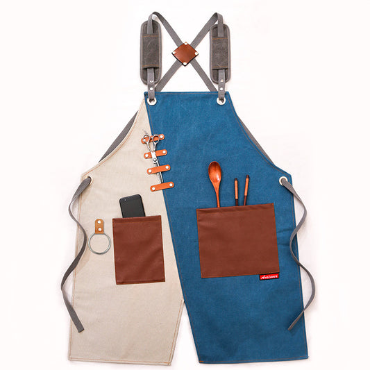Heavey Duty Workman Demin Canvas Aprons P239-Leather Canvas Aprons-Blue White-Shoulder-Free Shipping Leatheretro