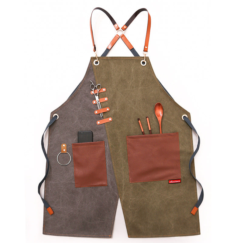Heavey Duty Workman Demin Canvas Aprons P239-Leather Canvas Aprons-Gray Yellow-Shoulder-Free Shipping Leatheretro