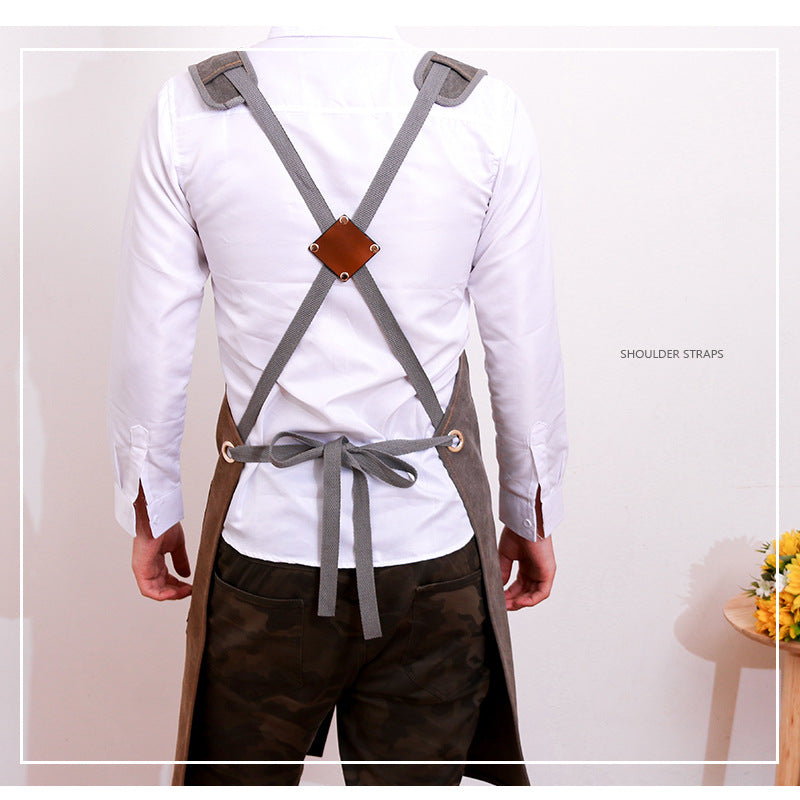 Heavey Duty Workman Demin Canvas Aprons P239-Leather Canvas Aprons-Gray Yellow-Shoulder-Free Shipping Leatheretro