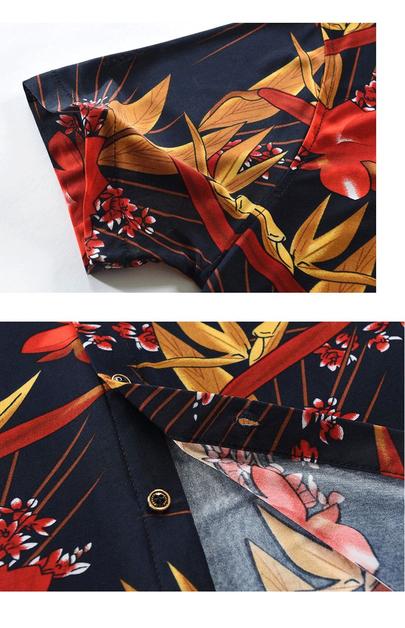 Casual 3D Floral Print Short Sleeves Men's Shirts-Shirts & Tops-Red-M-Free Shipping Leatheretro