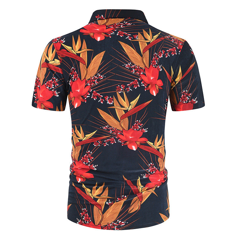 Casual 3D Floral Print Short Sleeves Men's Shirts-Shirts & Tops-Red-M-Free Shipping Leatheretro