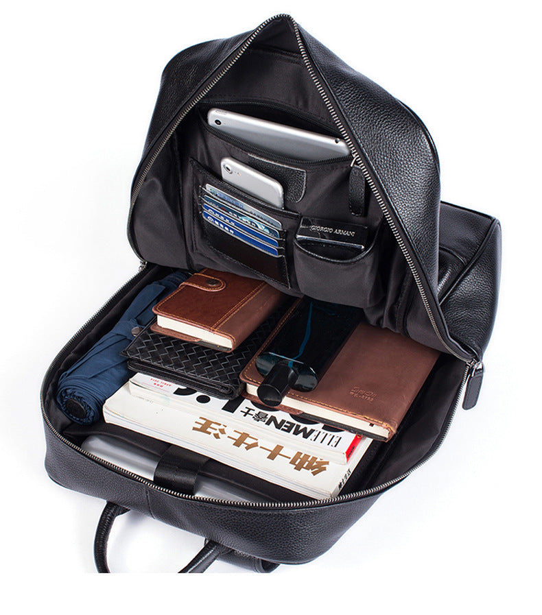 Genuine Cowhide Leather Business Backpack for Men 8110-Leather Backpack-Black-Free Shipping Leatheretro