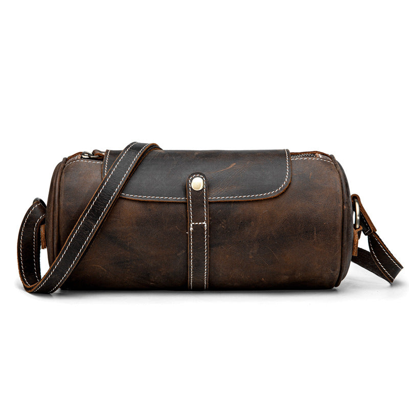 Fashion Samll Leather Barrel Bag XY001-Leather Bags-Dark Brown-Free Shipping Leatheretro